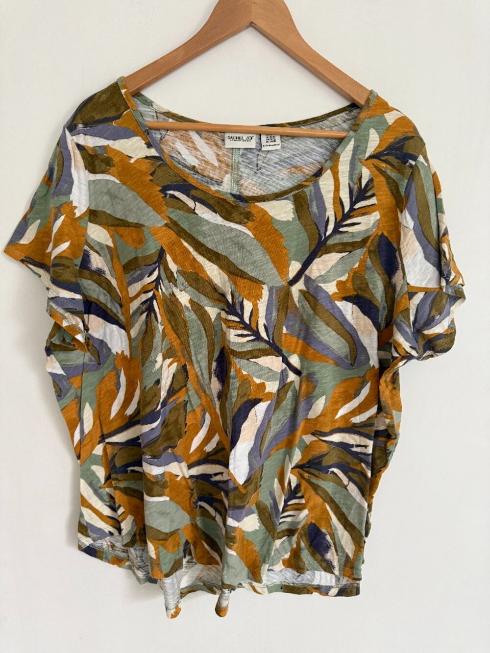 Rachel Zoe Women Top Green Leaf Print V Neck Short Sleeve T Shirt Size 3X